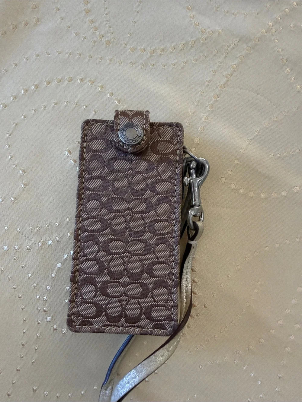 Coach Brown Signature iPod Nano Holster with Metallic Trim